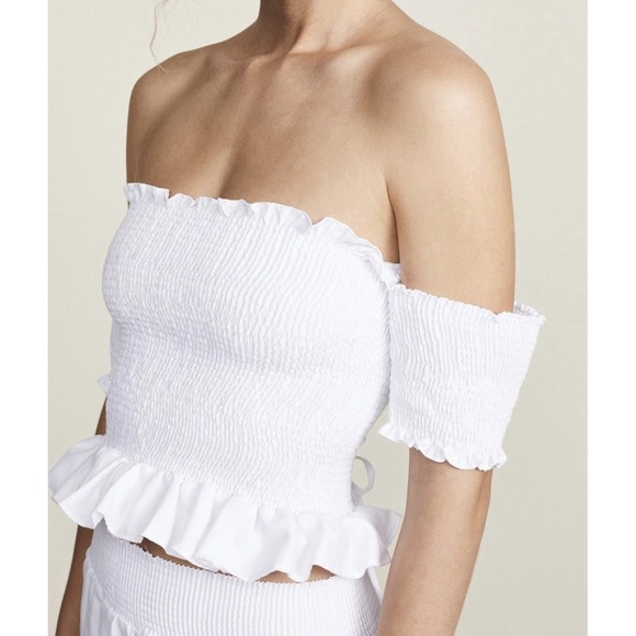 Peixoto White Womens Nina Smock Grommet Lace Up Crop Top Off Shoulder $80 Size S - Picture 3 of 6